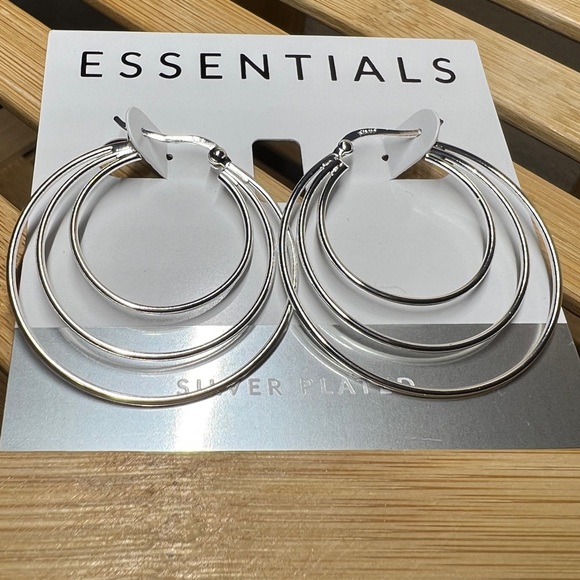 Essentials Silver Plated Triple Graduated Hoop Pierced Earrings 1 1/2” - Picture 4 of 8